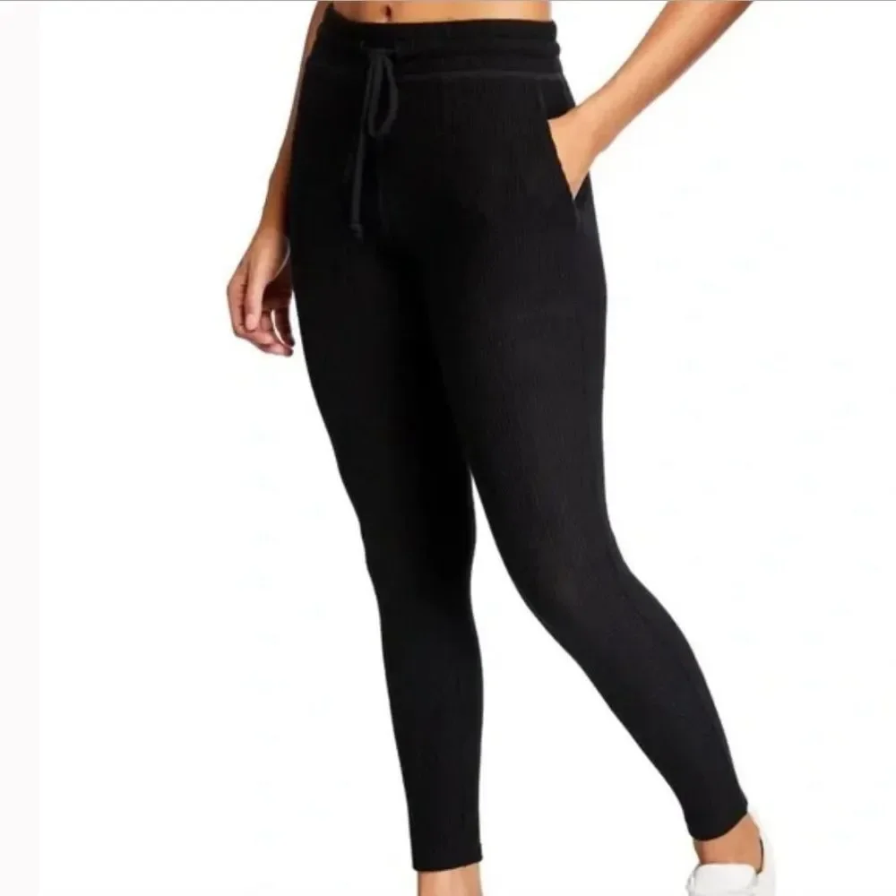 BEYOND YOGA Your Line Midi Black Ribbed Sweatpants Fitted Jogger Leggings XS